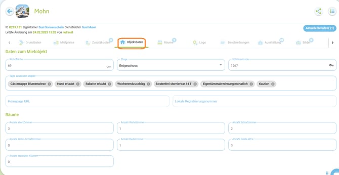 Unterkunft - Objektdaten1
