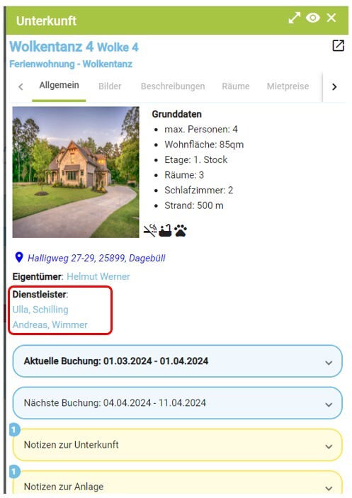 Unterkunft - Schnellinfo - Kontakt Dienstleister1