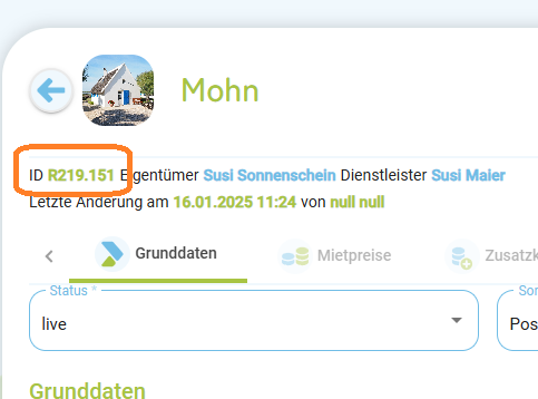 Unterkunft - Unterkunfts ID1