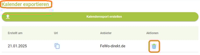 Unterkunft - iCal löschen1