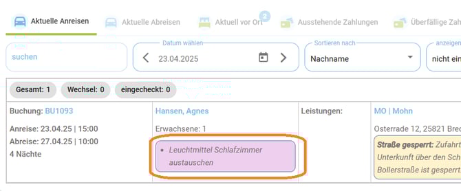 Übersicht Aufgaben in der Anreise- und Abreiseliste1
