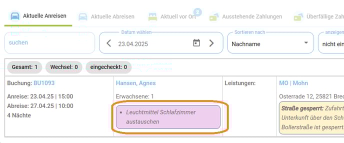 Übersicht Aufgaben in der Anreise- und Abreiseliste1