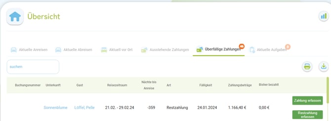Übersicht Liste der ausstehende und überfällige Zahlungen2