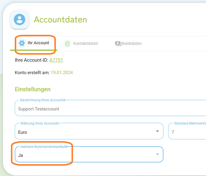 Accountdaten - Mehrere Nummernkreise verwenden3