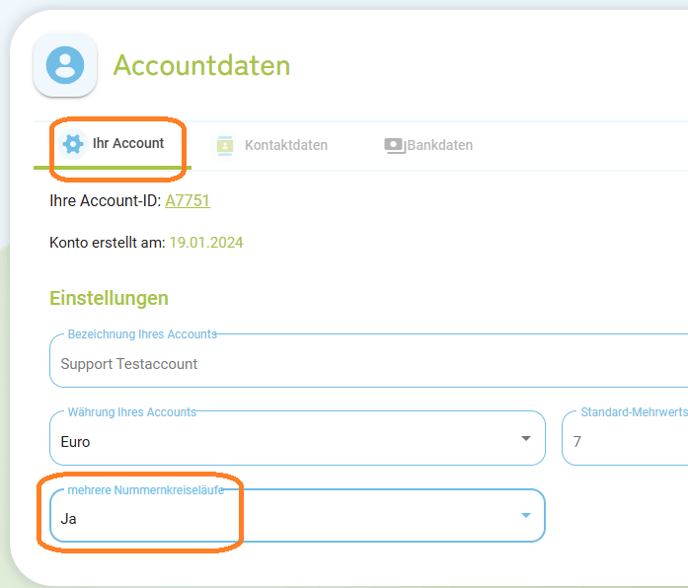 Accountdaten - Mehrere Nummernkreise verwenden3