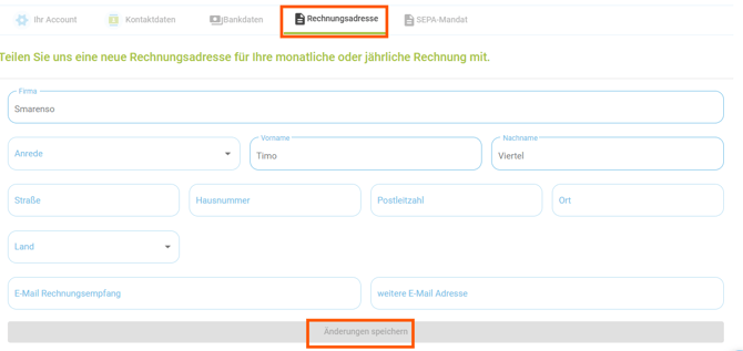 Accountdaten - Rechnungsanschrift für die Rechnung der Nutzungsgebühr FewoManager anpassen1