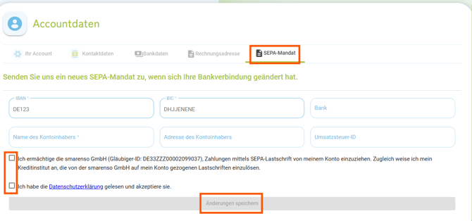 Accountdaten - SEPA Mandat für den Einzug der Nutzungsgebühr FewoManager anpassen2