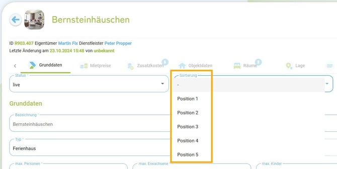 Belegungskalender - Anordnung Sortierung der Unterkünfte ändern1