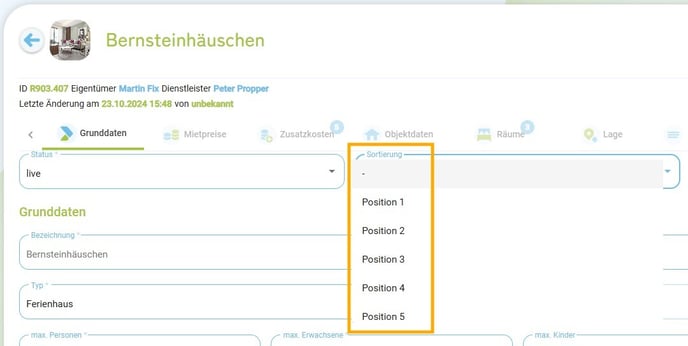 Belegungskalender - Anordnung Sortierung der Unterkünfte ändern1