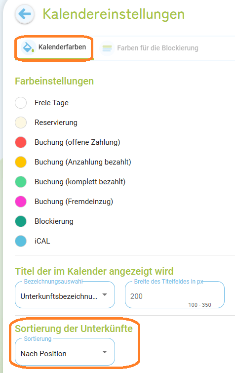 Belegungskalender - Anordnung Sortierung der Unterkünfte ändern3