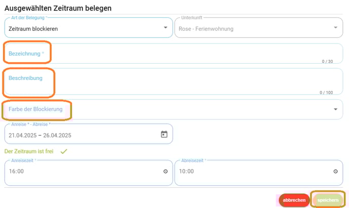 Belegungskalender - Blockierung erstellen3