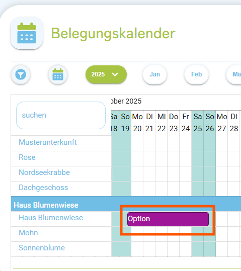 Belegungskalender - Blockierung in Buchung umwandeln1