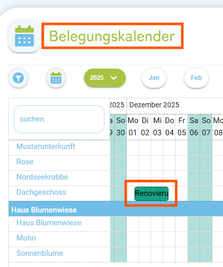 Belegungskalender - Blockierung löschen1