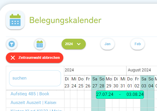 Belegungskalender - Buchung über den Belegungskalender erstellen1