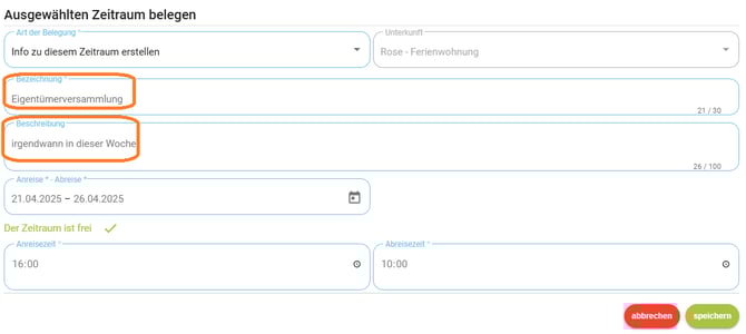 Belegungskalender - Informationen im Kalender hinterlegen2