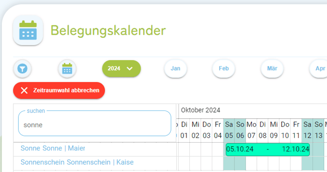 Belegungskalender - Reservierungen erstellen über den Kalender1