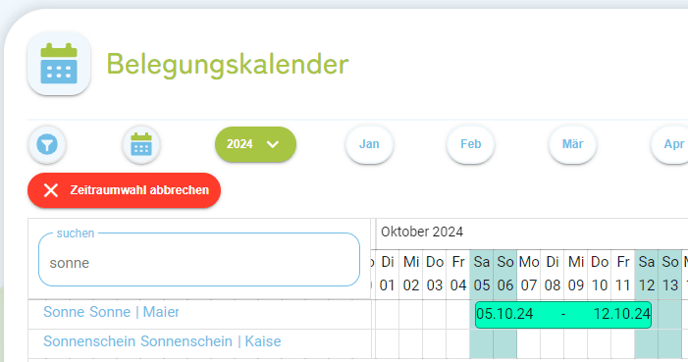 Belegungskalender - Reservierungen erstellen über den Kalender1