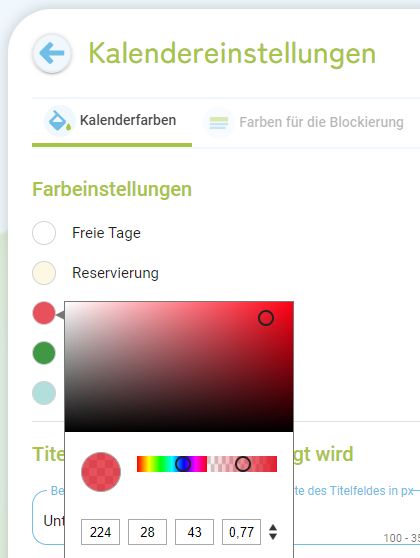Belegungskalender - Unterschiedliche Farben für Buchungen Reservierungen2