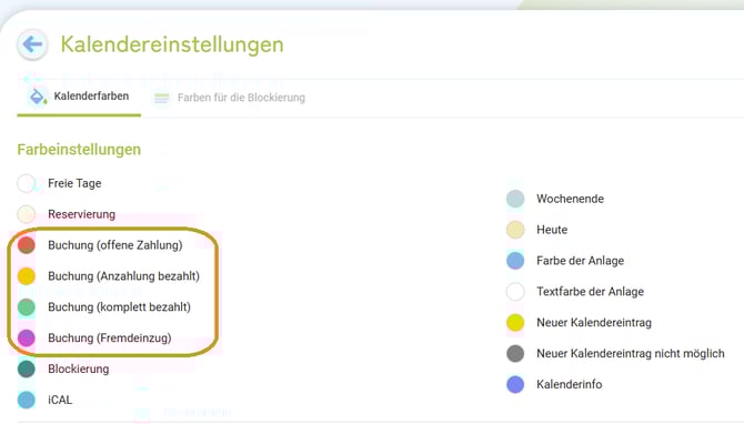 Belegungskalender - Unterschiedliche Farben für Zahlungsstatus der Buchung2