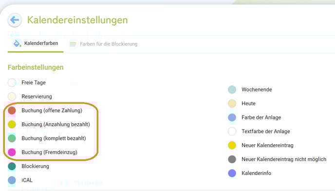 Belegungskalender - Unterschiedliche Farben für Zahlungsstatus der Buchung2