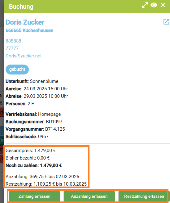 Buchung Reservierung Angebot - Schnellinfo im Detail10