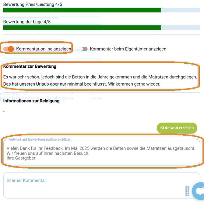 Bewertung bearbeiten und im Homepage Modul anzeigen5