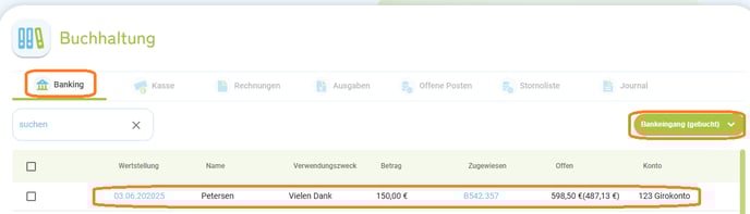 Buchhaltung - Bankumsatz manuell einer Buchung zuordnen5