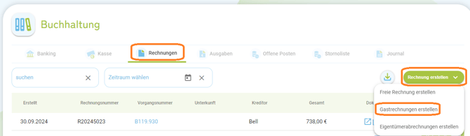 Buchhaltung - Gastrechnungen nach Abreise erstellen1
