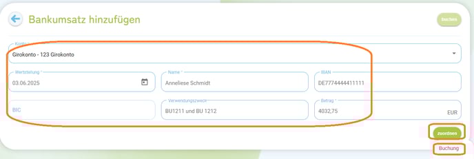 Buchhaltung - Zahlung Bankumsatz auf mehrere Buchungen aufteilen2