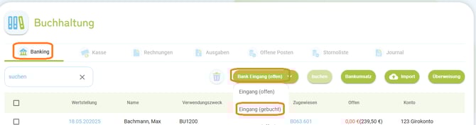 Buchhaltung - Zahlung Bankumsatz auf mehrere Buchungen aufteilen6