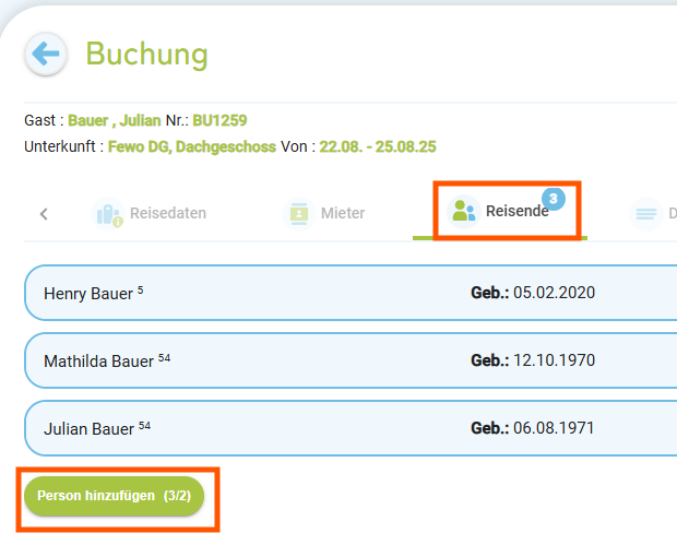 Buchung - Mitreisende aus Gästeliste laden6