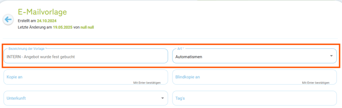 E-Mailvorlage - Kopiervorlage Benachrichtigung intern über Angebotsbuchung1