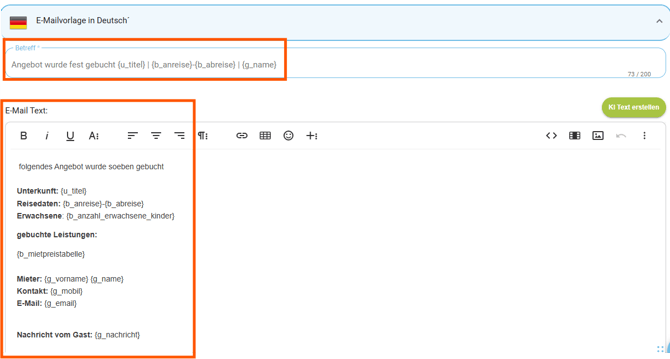 E-Mailvorlage - Kopiervorlage Benachrichtigung intern über Angebotsbuchung2