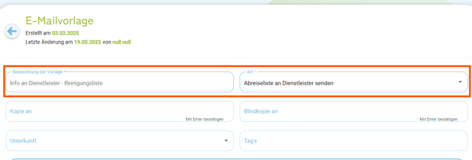 E-Mailvorlage - Kopiervorlage Reinigungsliste an Dienstleister1