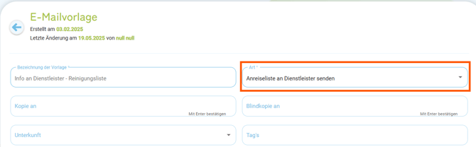 E-Mailvorlage - Kopiervorlage Reinigungsliste an Dienstleister2