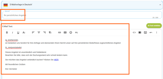 E-Mailvorlage - Kopiervorlage Vorlage mit Link zur Angebotsbuchung2