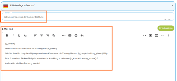E-Mailvorlage - Kopiervorlage Zahlungserinnerung Komplettzahlung2