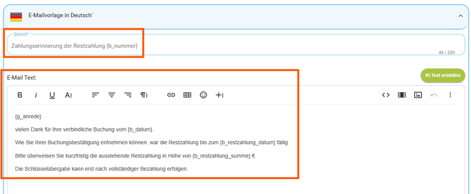 E-Mailvorlage - Kopiervorlage Zahlungserinnerung Restzahlung2