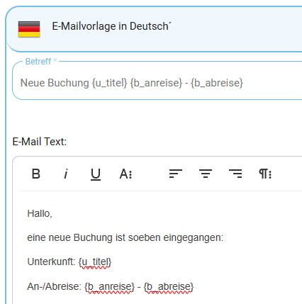 E-Mailvorlage Info über neue Buchung an Dienstleister2
