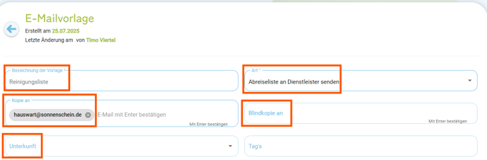 E-Mailvorlage Reinigungsliste an Dienstleister1