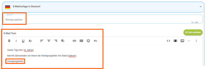 E-Mailvorlage Reinigungsliste an Dienstleister2
