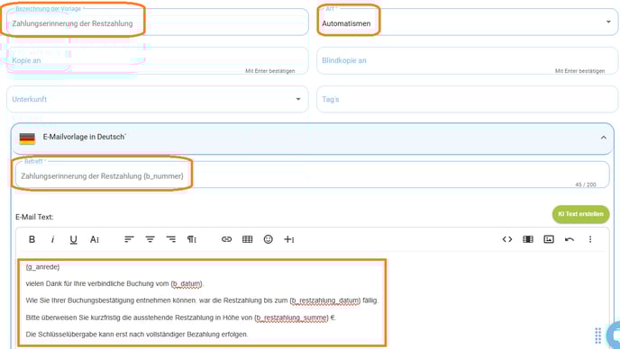 E-Mailvorlage Zahlungserinnerung Restzahlung2