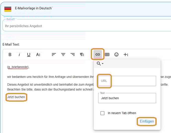 E-Mailvorlage mit Link zur Angebotsbuchung1