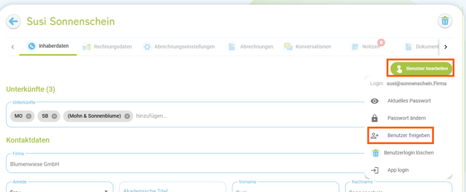 Eigentümer Login - gesperrten Login wieder freigeben1