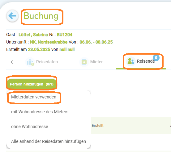 Gästeliste - weitere Informationen wie z.B. Bankdaten, Geburtsdatum, Sprache und Tags2