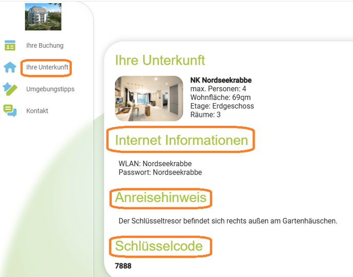 Anreiseinformationen in der Gästemappe anzeigen2
