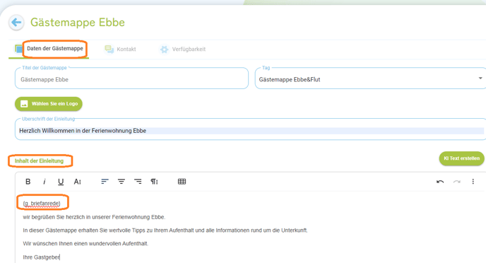 Variablen in der Gästemappe verwenden1