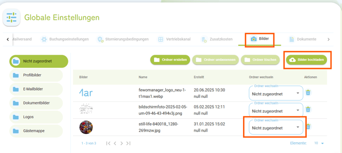 Globale Einstellungen - Bilder hochladen1