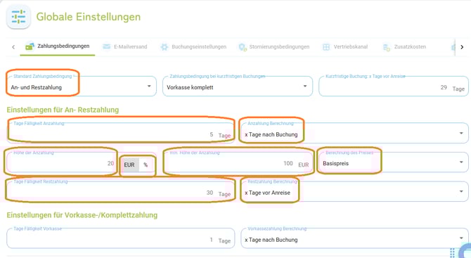 Globale Einstellungen - Zahlungsbedingungen An- & Restzahlung2