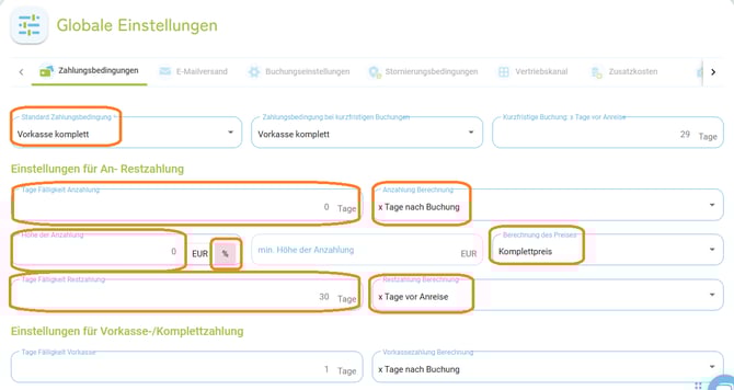 Globale Einstellungen - Zahlungsbedingungen Vorkasse komplett (Komplettzahlung)2
